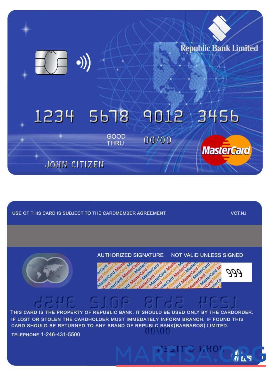 Realistic Barbados Republic Bank mastercard template